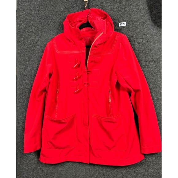 Lululemon Trench Coat Rain Hooded Jacket Womens Size 12 Red Toggle Fleece Lined - Picture 1 of 8